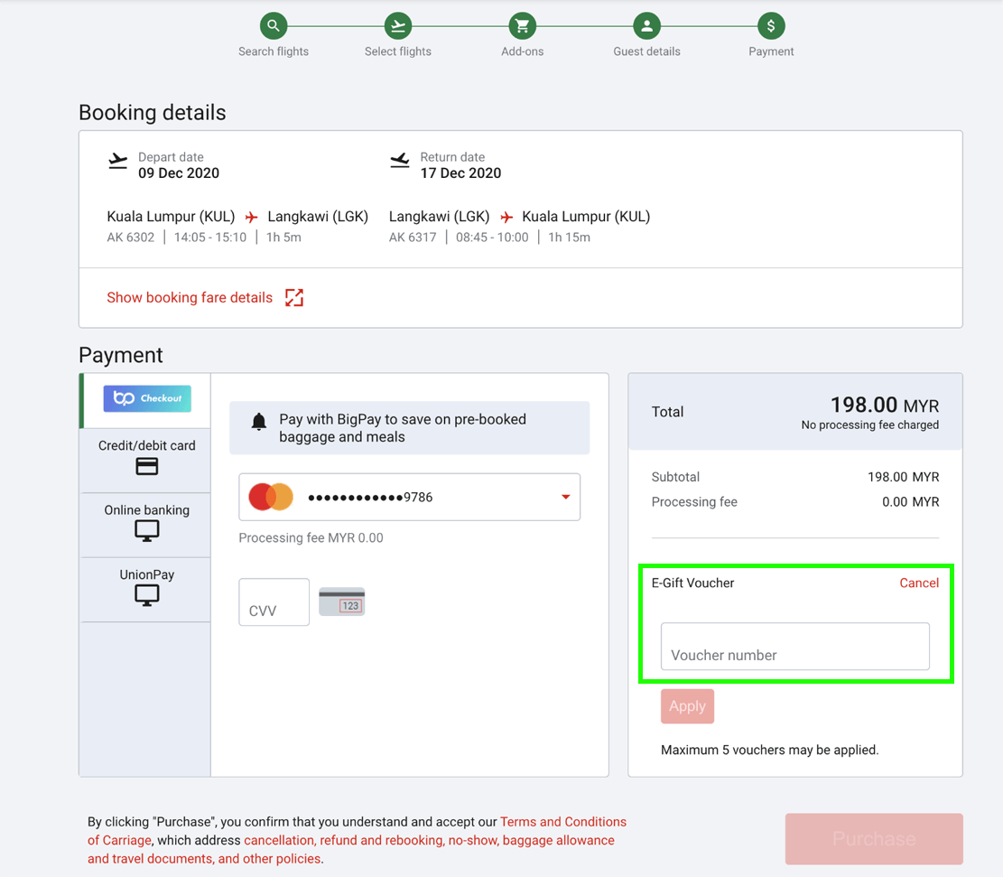 Upon payment page, insert your voucher number before you make the payment