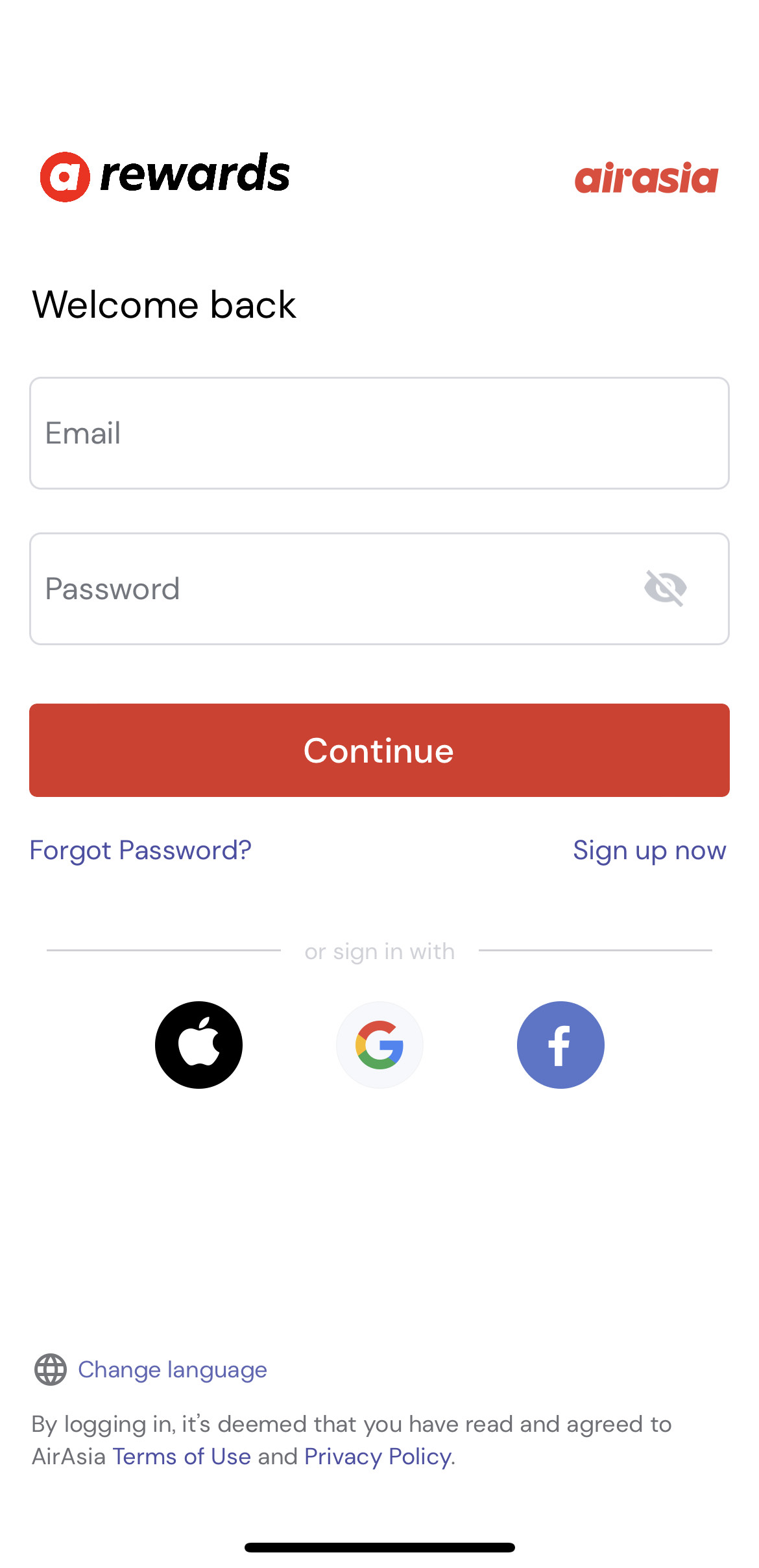 Log in as an airasia member