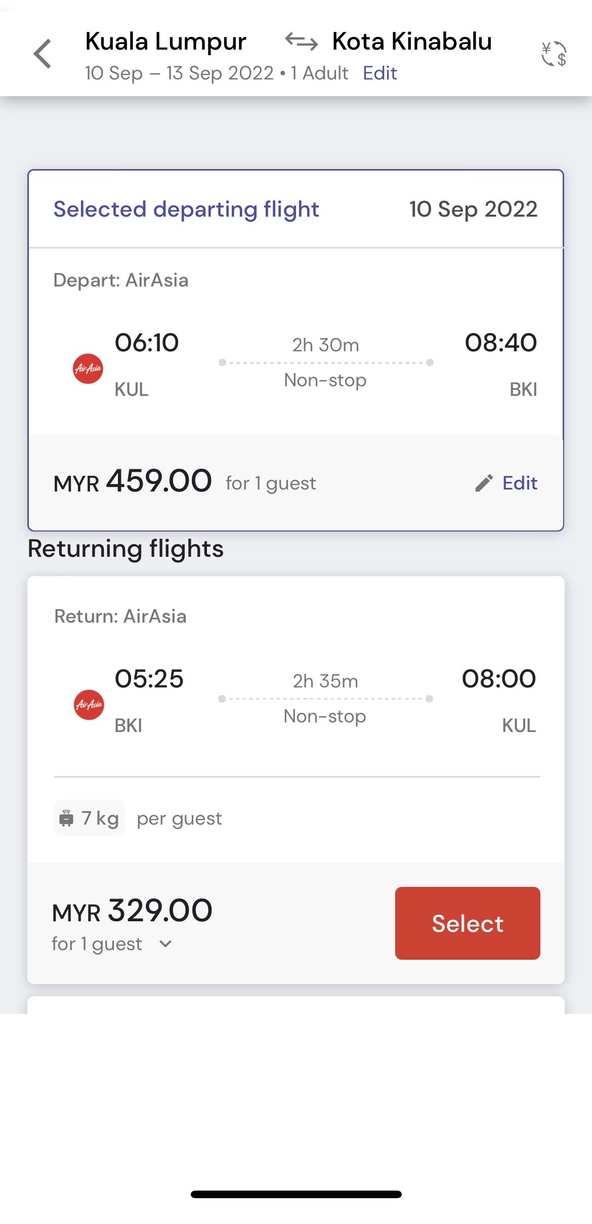 Select your departure and return time.