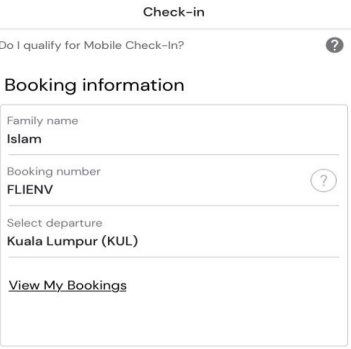 Enter your booking details in the “Check-in” tab. 