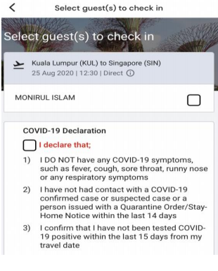 Select the guest to check-in. You do not need to tick/check the COVID-19 Declaration box at this stage.