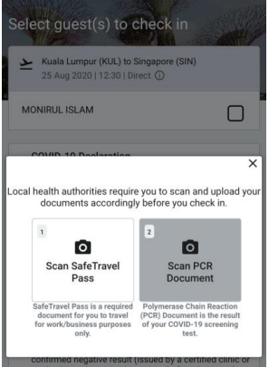 Tap to scan the required document/certificate for your arrival destination.
                        