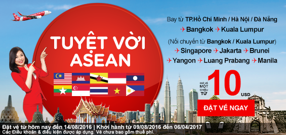 Vé rẻ từ 10 USD bay khắp ASEAN của AirAsia